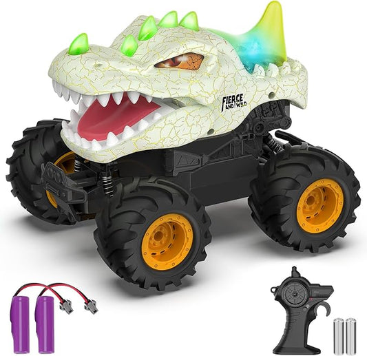 Dinosaur Remote Control Car 2.4GHz RC Monster Truck 1:24 Scale RC Car with LED Lights & Movable Mouth, Rechargeable Dinosaur Toys Birthday Gift for Boys 6-12, Orange