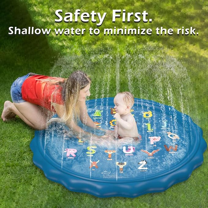Jasonwell Splash Pad Sprinkler for Kids 60" Splash Play Mat Outdoor Water Toys Inflatable Splash Pad Baby Toddler Pool Boys Girls Children Outside Backyard Dog Sprinkler Pool for Age 1 2 3 4 5 6 7 8 9