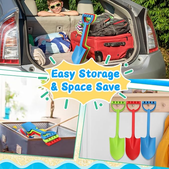 Heavy Duty 16" Thick Beach Sand Toy Shovels for Kids Adults, Jumbo Scooping Spade Toys Kit Gear Water Pool Gardening Digging Sandbox Toy Garden Tool Complete Gift Set for Boys Girls Green Blue Red