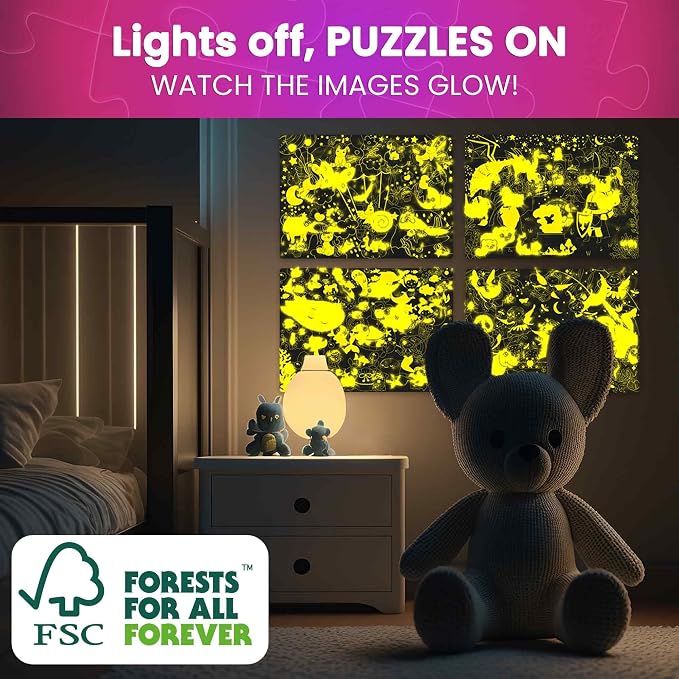 QUOKKA 4x60 Piece Puzzles for Kids Ages 4-6 – Glow-in-The-Dark Puzzles for Kids 4-8 I Unicorns, Mermaids, Fairy Tale I Fun Educational Toddler Puzzle for Boys and Girls – Educational Game Toys Gift