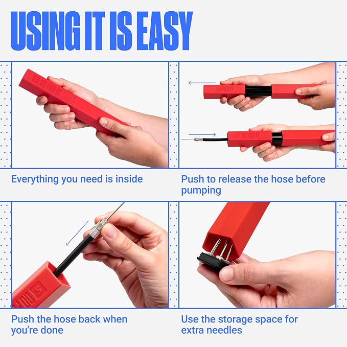 SPORTBIT Ball Pump for Sports Balls - Push & Pull Inflating System - Hand Pump for Exercise Balls - Volleyball Pump, Basketball Inflator, Ball Air Pump - Goes with 5 Needles Set
