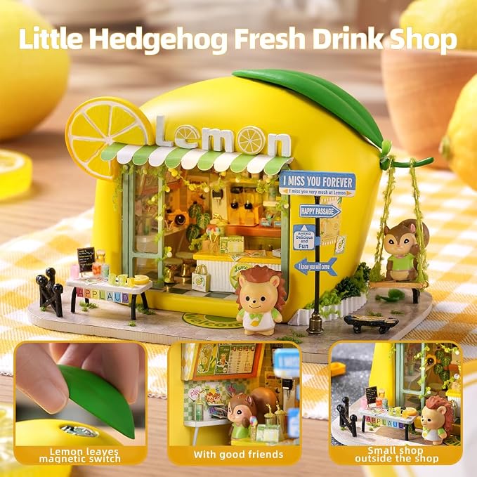 DIY Miniature Fruit Scene Dollhouse Kit, 1:72 Scale Handmade Craft Model Lemon Juicy Shop, Creative 3D Wooden Puzzle Building Set for Adults, Compact Home Decor Gift