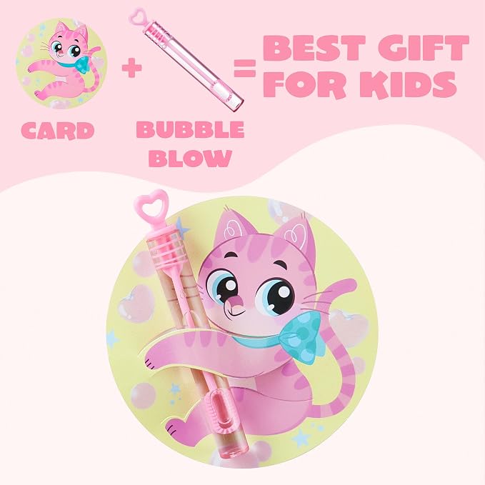 JOYIN 32 Pcs Valentine's Day Gift Cards with Mini Bubble Wands for Kids, Bubble Wands with Animal Themed Cards, Valentine's Day Gifts for Kids Classroom Prize Treats Party Favor Goodie Bag Stuffers