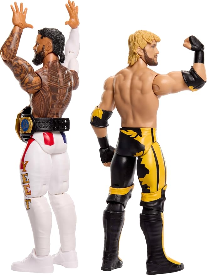 Mattel WWE Main Event Showdown Action Figures 2-Pack with Accessory, Series #27 Jey USO vs Logan Paul Collectible Set, 6-inch