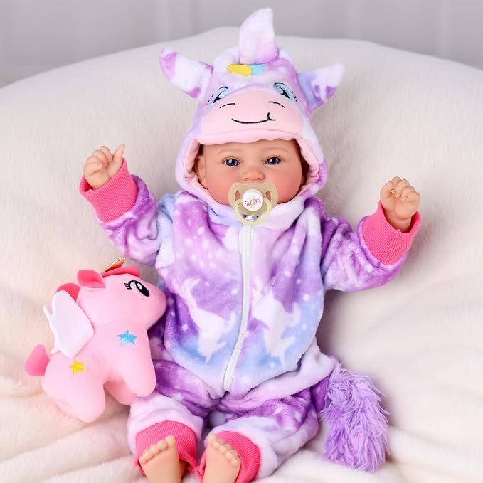 BABESIDE Baby Doll Girl - 17-Inch Soft Body Realistic Baby Doll with Blue Eyes and Unicorn Outfit Lightweight Real Life Baby Dolls for 3+ 4 5 6 7 8 9 Years Girl Birthday Gifts, Pretend Play, Christmas