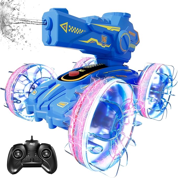 Amphibious Remote Control Car for Boys - 4WD Amphibious 2.4 GHz 360°Rotation RC Cars - Water and Land RC Stunt Car Toy for 5 6 7 8 9 10 Year Old Boys Girls Christmas Birthday Gifts