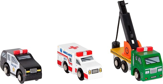 Battat – Wood Cars for Kids – 6 Pieces Toy Vehicle Set – Mini Rescue & Construction Vehicles – Toddler Truck Toys – 3+ Years– Wooden Vehicles Set 1