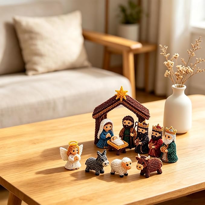Pwewob 3D Beaded Nativity Kit, 3D Beaded Animal Kit, Tiny Beaded Animal Kits 3D for Adults, Bead Animal Making Kit for Craft Enthusiasts, Creative DIY Decoration Gifts for Christmas in July