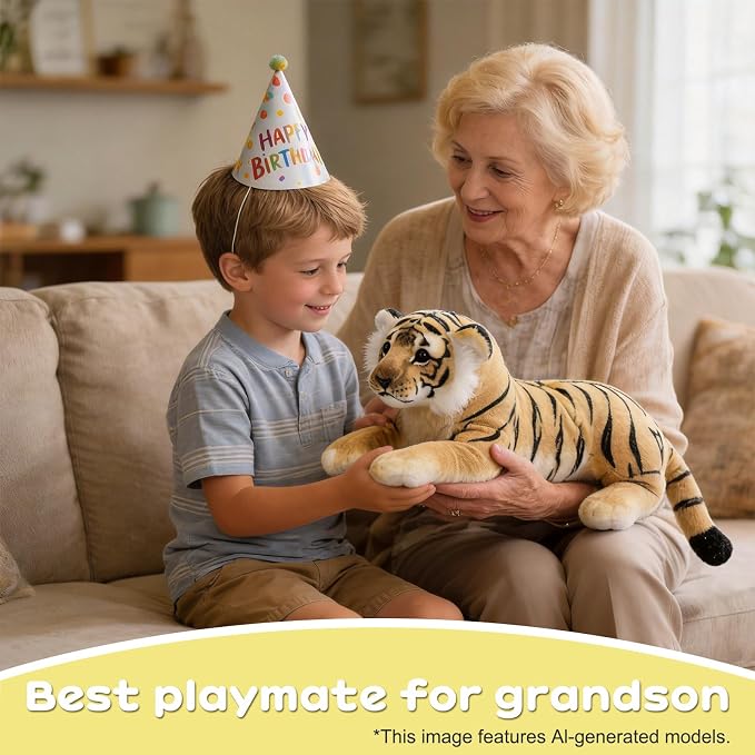 Tiger Stuffed Animals 24" Stuffed Tiger Animal Plush Toys Safari Cute Realistic Tiger Plush Soft Pillow Jungle Birthday Graduation Gifts for Kids Boys Girls