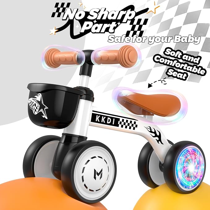 Baby Balance Bike Ride on Toys for 1 2 Year Old, Toddler Bike, First Birthday Gifts for 1 2 Year Old Boys Girls, Colorful Lighting Silent Wheels, No Pedal, Safe Baby First Bike