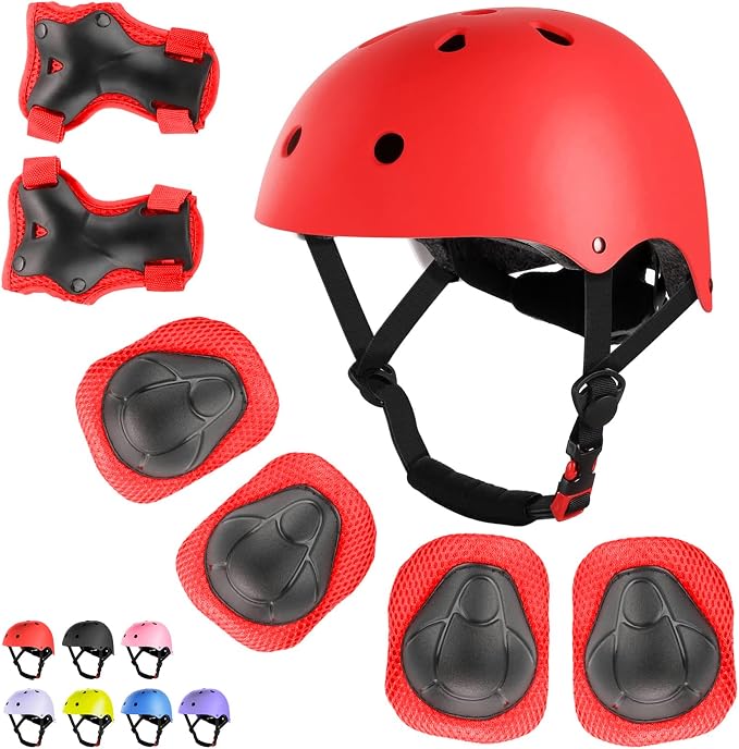 WayEee Kids Bike Helmet Set Skateboard Knee Pads, Helmet Pad Set Protective Gear Set Adjustable for Girls Kids 3-14 Helmet Elbow Pads Wrist Guards for Sport Cycling Bike Roller Skating Scooter