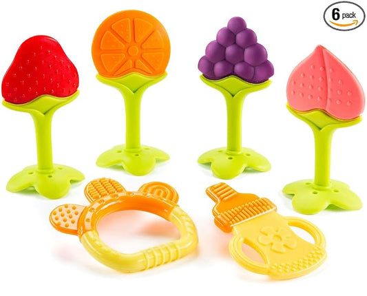 Teether Toys for Babies 0-6 Months, Newborn Infant Teethers Freezer Safe Silicone, Frozen Teething Toys 6 Pack - Perfect Baby Gift