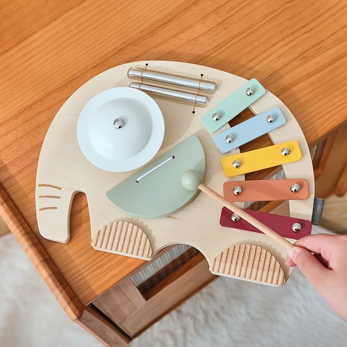 Wooden Elephant Musical Instruments for Toddlers, Baby Xylophone Percussion Instruments Toy for Kids, Montessori Educational Music Toys, Gifts for Girls Boys