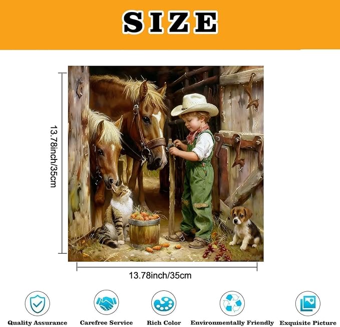 Paint by Numbers for Adults and Kids Beginner Vintage Cowboy Boy Horses, Cat, Puppy Painting by Number Kits On Canvas Number Artist Paint by Number Kit Oil Painting Acrylic Paints Home Wall Decor Gift