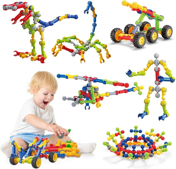 Caferria Kids Building Kit STEM Toys, 110 Pcs Educational Construction Engineering Building Blocks DIY Learning Set for Ages 3-10 Year Old Boys Girls, Best Gift for Children Creative Games Fun Play