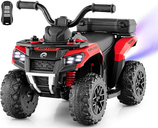 OLAKIDS Kids ATV with Spray Function, Remote Control, Storage Trunk, 6V Toddler Ride on Toy, Red