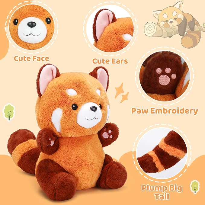 Riuhot Big Red Panda Plush Toy - Red Panda Stuffed Animal Gift for Girlfriend, Kids Birthday - 13.7"