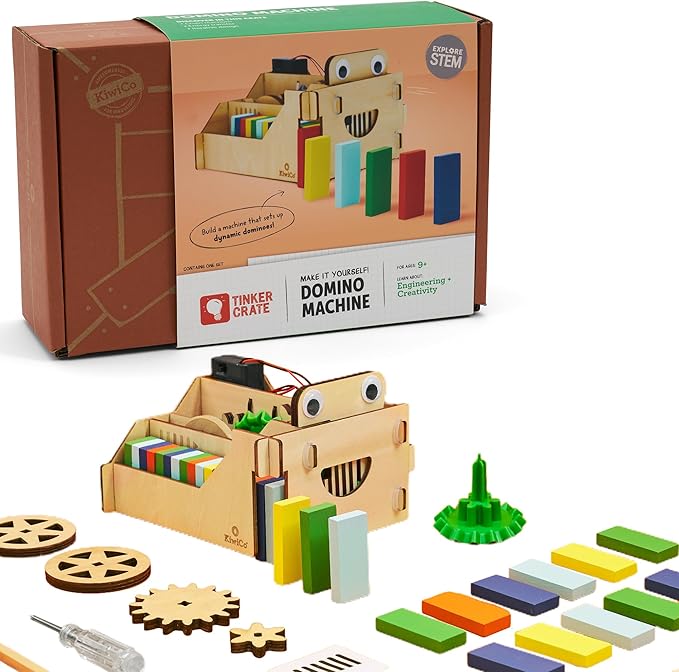 KiwiCo Domino Machine Wooden Gift Set - 100 Dominoes and Wood Domino Robot for Ages 9+