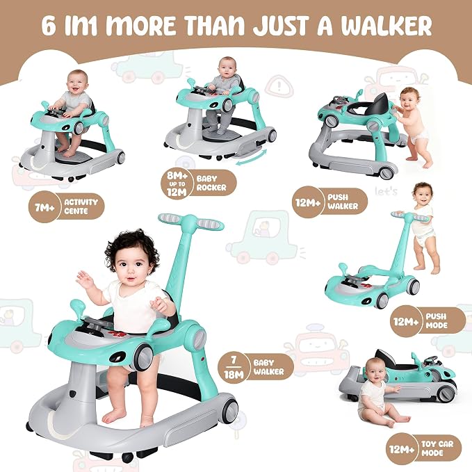 6-in-1 Foldable Baby Walker Activity Center Bouncer Rocker 6-18 Months