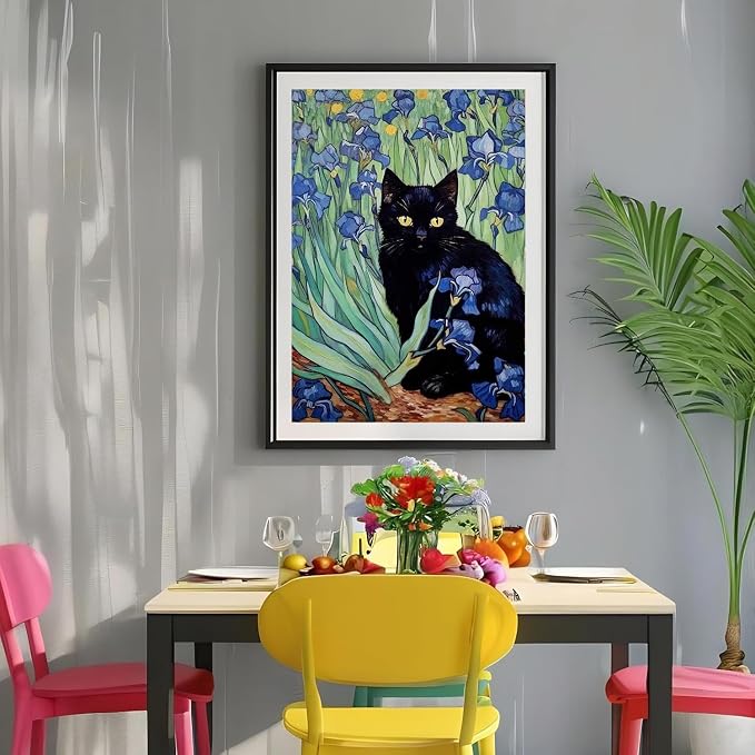 RYMILIE 5D Diamond Painting Kits for Adults, Black Cat Diamond Art for Beginners, DIY Full Round Drill Paint by Diamonds Dot Gem Art for Adults, Home Wall Decor 12x16 Inch