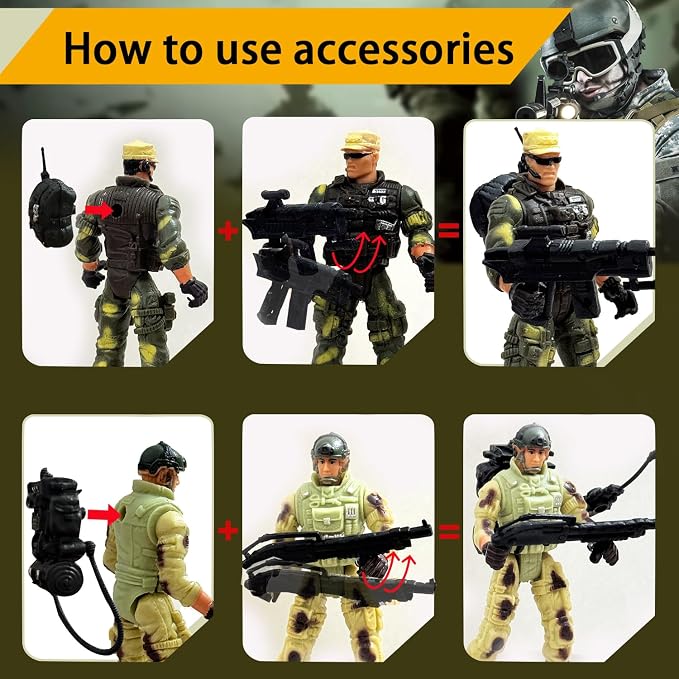 Army Men Toy Soldiers, 6 Pcs Army Men Action Figure for Boy 4-7, US Army Men and SWAT Team Toy with Military Weapons Accessories for Toddler Boy
