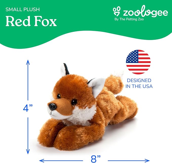 The Petting Zoo Red Fox Stuffed Animal Plushie, Gifts for Kids, Scoopz Wildlife Animals, Fox Plush Toy, 8 inches