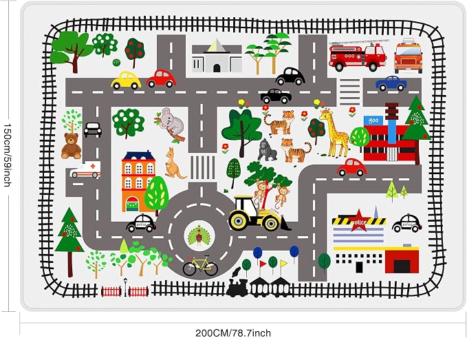 5x7ft Kids Town Road Play Rug - Car Playmat, Kids Rugs for Playroom Car Mat Town City Road Traffic Rugs, Extra Large Boys Kid Cars Track Play Rug (Style Five, 78.7X 59 INCH)
