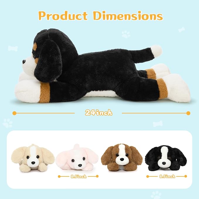 Tezituor Bernese Mountain Dog Stuffed Animal,24 Inch Mommy Dog Plush with 4 Puppies,5-in-1 Realistic Plush Dog with Zipper,Large Stuffed Dog Toy Gift for Kids,Girls,Boys,Dog Lovers Christmas Birthday