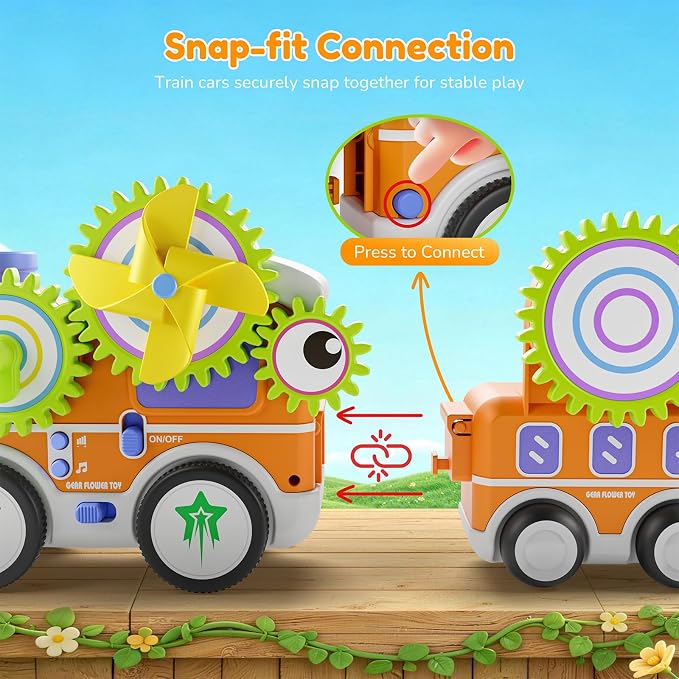 Gears Building Toys for Kids Ages 3+, STEM Construction Set for Toddlers, Train and Flower Models with Electric & Manual Modes, Lights and Music, DIY Educational Learning Toys Gift for Boys and Girls