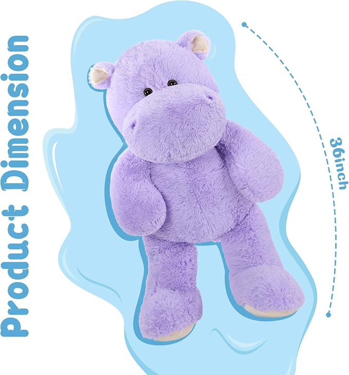 BENINY 36 Inch Giant Hippo Stuffed Animal, Oversized Purple Hippo Plush Pillow, Soft Humongous Hippopotamus Toy Gift for Kids, Boys and Girls