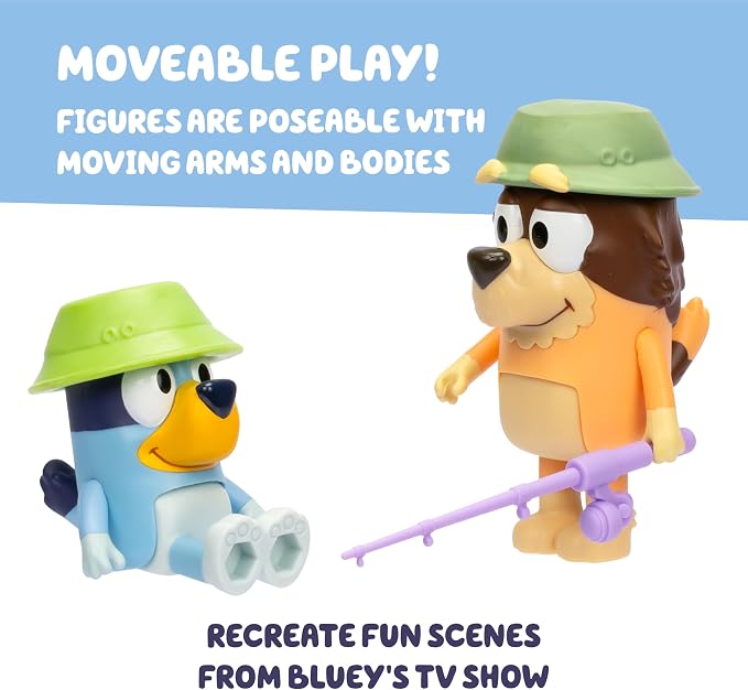Bluey Fishing with Grandad Action Figure Set of 2, Character Toys with Grandad Figure and Fishing Rod Accessory, Small Action Figures for Kids Ages 3+