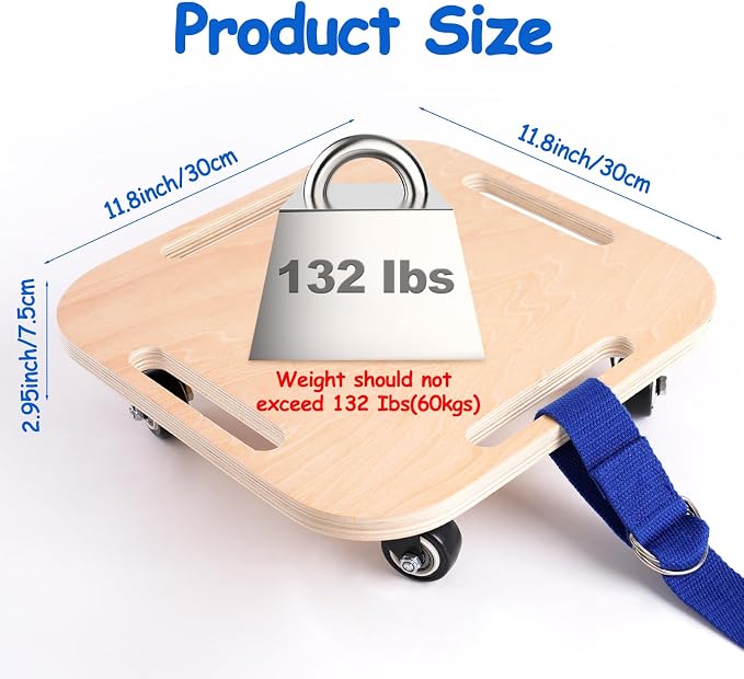 Kids Sitting Scooter Board with Universal Wheels and Handles, Safety Wooden Scooter for Kids Ages 3+ Manual Sport Scooters for Indoor & Gym Class