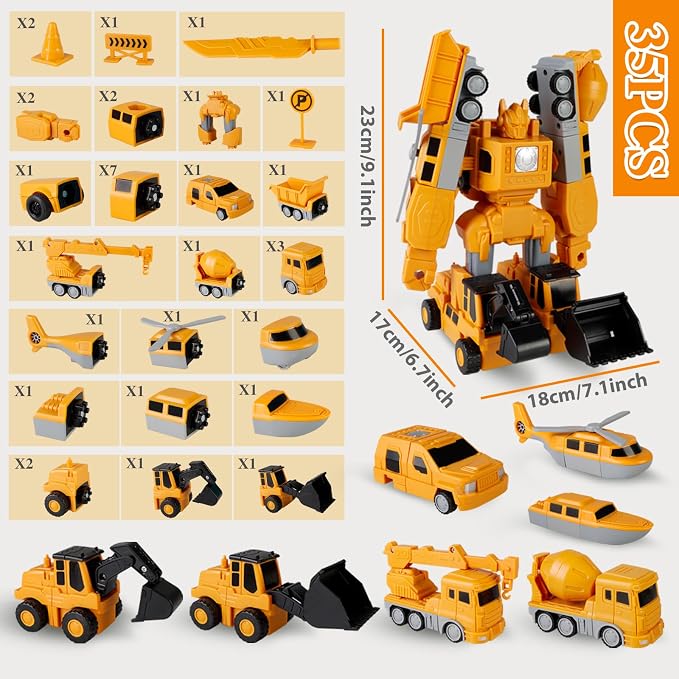 Magnetic Transform Toys for Kids, Assembled Construction Vehicle Cars Toys, Engineering Transforming Cars and Trucks, Outdoor Toddler Activities Toys for Toddler Kids Ages 4-8