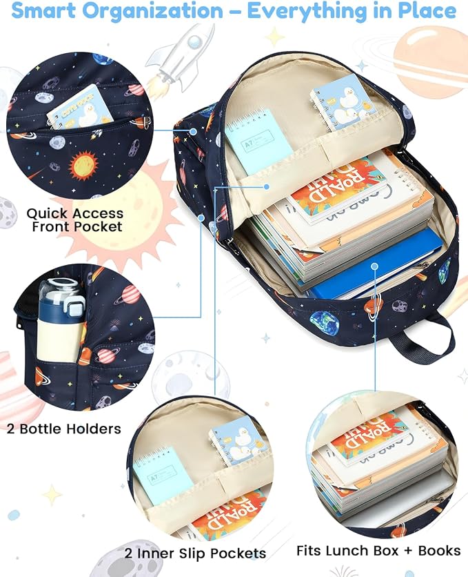 CAMTOP Preschool Backpack for Kids Boys Girls Toddler Backpack Kindergarten School Bookbags for Age 3-8 (Blue Space)