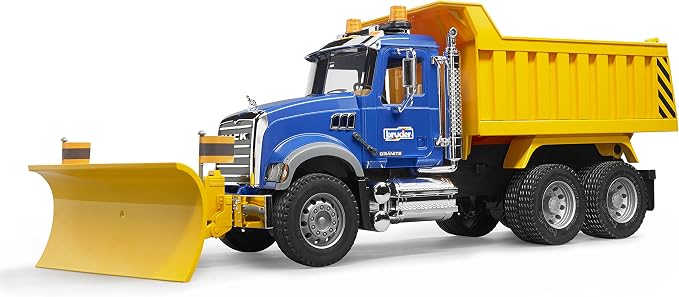 Bruder Mack Granite Dump Truck with Snow Plow & Light/Sound | Realistic 21" Construction Toy for Indoor & Outdoor Pretend Play