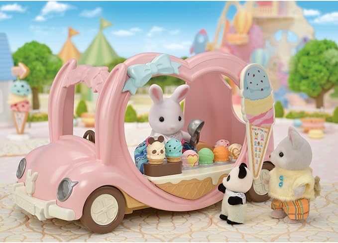 Calico Critters - Ice Cream Van - Calico Land Amusement Series – Kids Pretend Play Toy, Miniature Vehicle & Accessories Set, Ages 3+