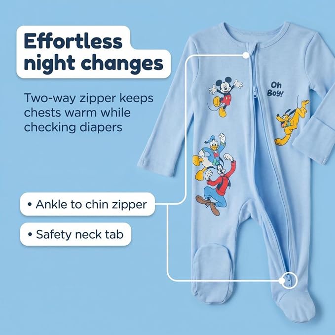 Disney Baby Boys' 2-Pack Footed One-Piece Sleep N' Play Newborn to Infant