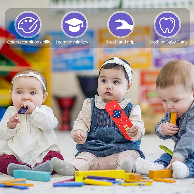 Chuya Remote Teethers Silicone Baby Teething Toys, TV Remote Teether Toy Red