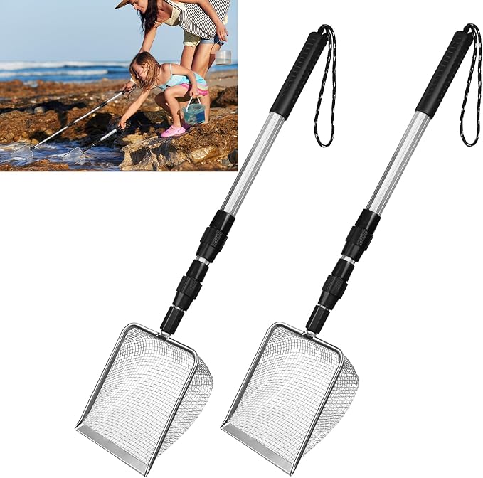 2 PCS Beach Mesh Shovel Sand Sifters, [50% Larger] Summer Enlarged Shark Tooth Sifter for Shell Collecting, Filter Sand Scooper Beach Tools for Adults and Kids