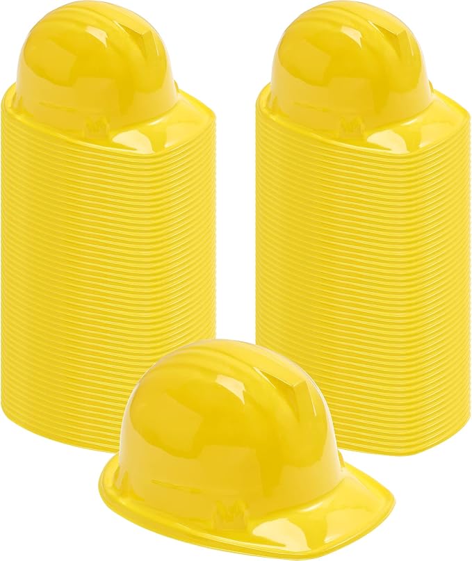 Haysandy Construction Hats Bulk Plastic Construction Party Hats Soft Worker Caps for Boys and Girls Toddler(Yellow,200 Pcs)