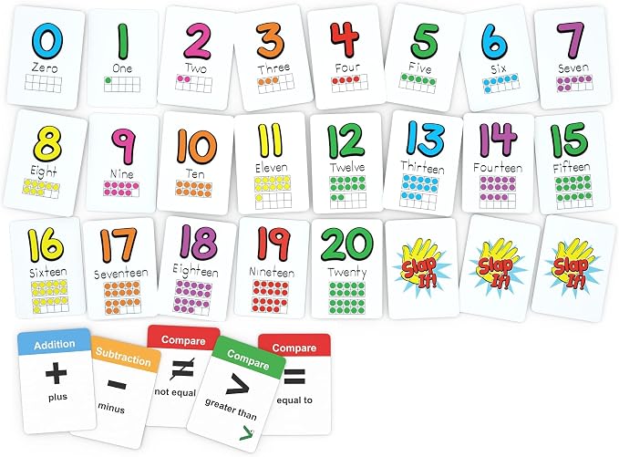 Number Slap Jack a Math Card Game for Kids Ages 4 and Up | The Easy Way to Learn Numbers 0-20 | 4 Fun Ways to Play | Featuring Ten Frames and Operator Cards <>,+,-,= | PreK - 1st Grade