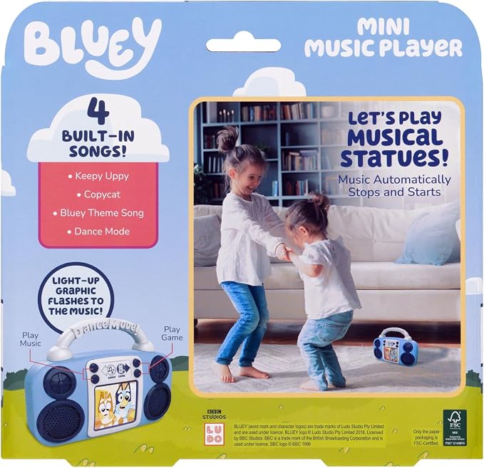 eKids Bluey Toy Music Player, Toddler Toy with Built-in Music and Lights (Bluey)
