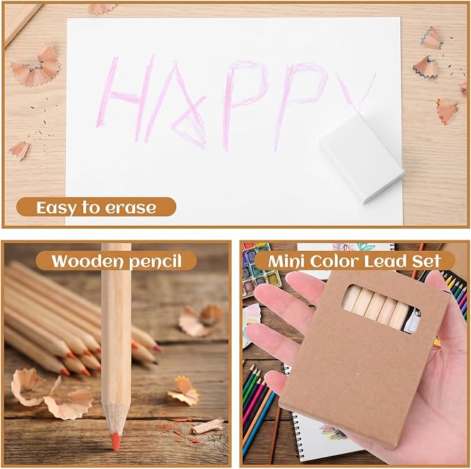 24 Set Mini Colored Pencils Bulk, 3.5 Inch Short Drawing Pencils with Sharpener & Eraser in Krafts Boxes, Kids Coloring Pencils for Classroom School Supplies, Party Favors, Teacher Gifts, 12 Colors