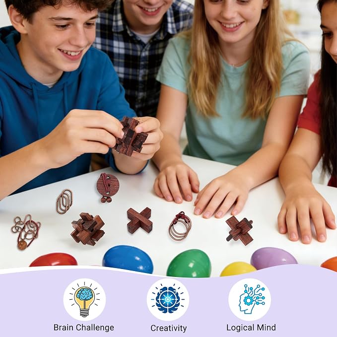 24 Pcs Brain Teaser Puzzles for Adults - Metal & Wooden 3D IQ Test Logic Game, Unlock Interlocking Brain Puzzle Toys for Teens Kids, Smart Educational Desk Toy for Mind Challenges