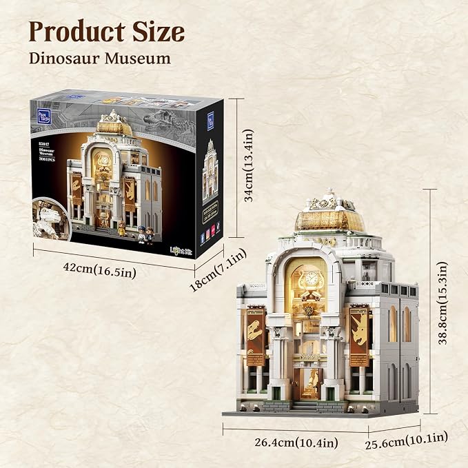 PANTASY Light Up Dinosaur Museum Building Blocks, Baroque Architecture Expandable Double Hall Model, Modular Building Set, 11 Lights, Street View Compatible Collectible Interactive Display Set