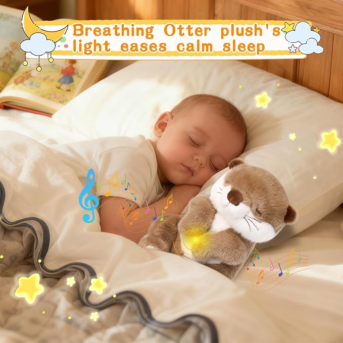 LUKETURE Breathing Otter Plush Toy with Rhythmic Motion, Soft Night Light & White Noise, Calming Plush Companion for Relaxation, Cozy Sleep Aid Stuffed Animal for Home & Travel