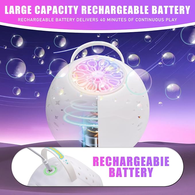 Bubble Machine for Toddlers Kids & Pets with Remote Control, Automatic Rotation & RGB Lights, Type-C Charge, Bubble Maker for Kids, Weddings, Birthday Parties, Outdoor Activities