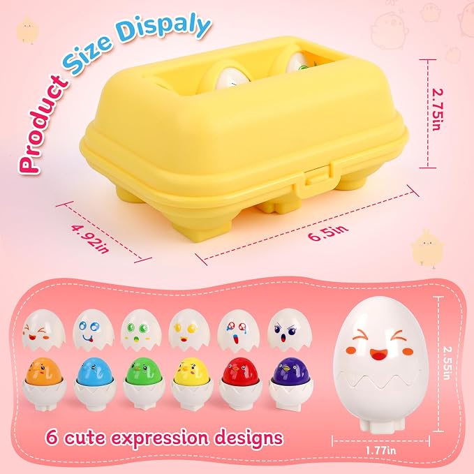 USATDD Easter Egg Toys Hide & Squeak Matching Eggs for Toddlers, Color Recognition Sensory Learning Toys, Fine Motor Skills Montessori Geometric Eggs Gifts for Kids Easter Basket Stuffers