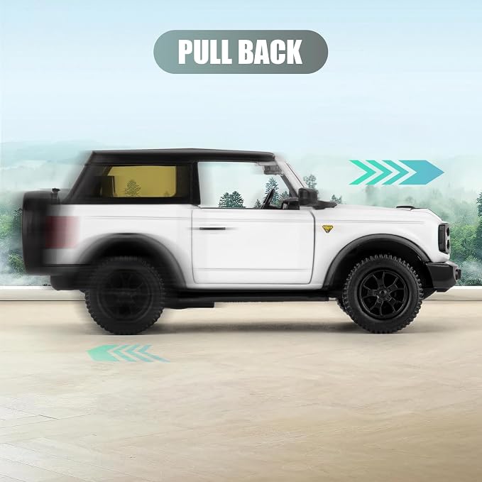 Ford Bronco Badlands 2dr Model Car, 1:36 Diecast Ford Toy Cars, Collectible Pull Back Car Gift for Kids Boys Girls (White)