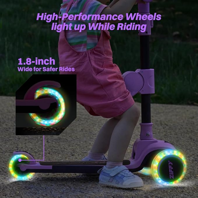 JOVA ZIFFY 2-in-1 Toddler Scooter with Seat, 3 Wheel Scooter for Kids 3-5 6-12, Foldable Light-Up Kid Scooters for Boy Girl 110 Lbs, Anti-Slip Deck, 3 Adjustable Height Handlebar, Kids Riding Toys